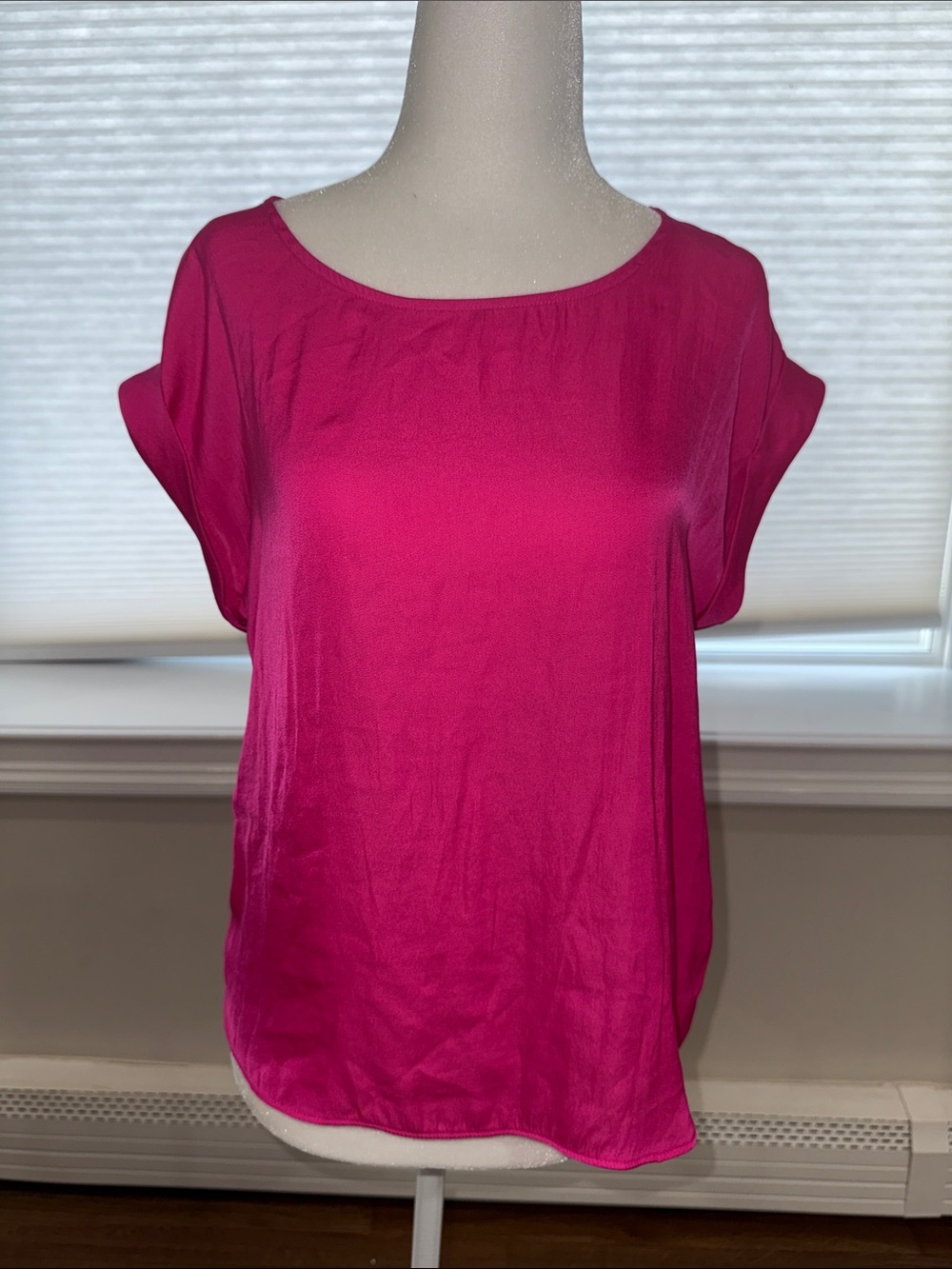 Nine West Hot Pink Short Sleeve Scoop Neck Blouse